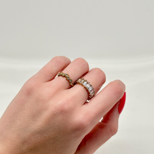 Bagues dorées en acier inoxydable réglable avec de nombreuses pierre en zircon et des strass