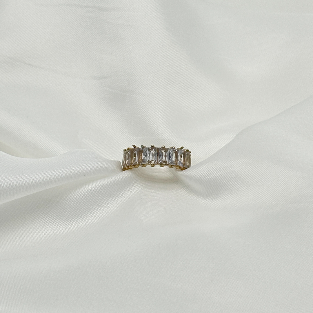 Bague dorée en acier inoxydable réglable avec de nombreuses pierre en zircon