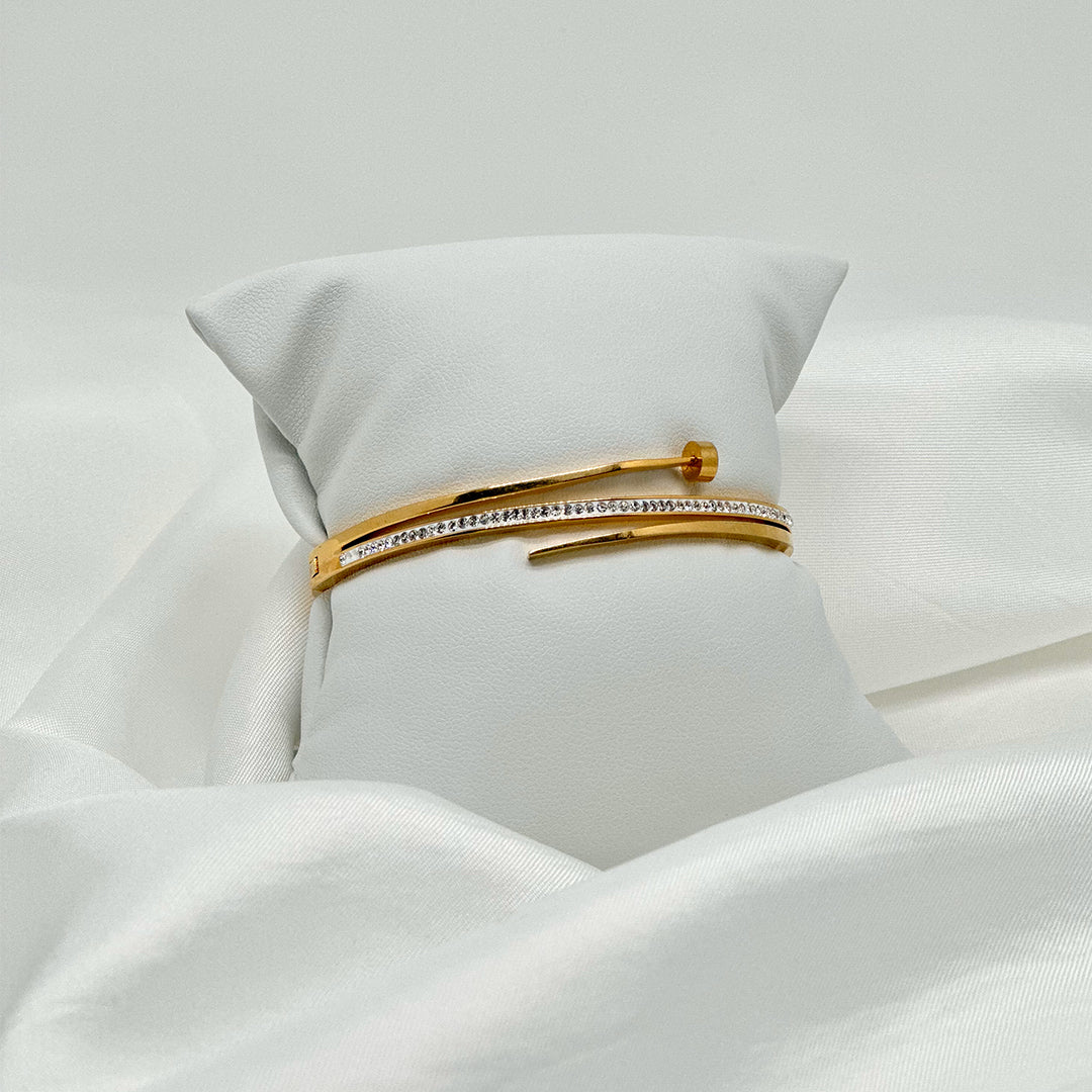 Bracelet Jonc Clou doré en acier inoxydable dupe Cartier avec strass de Jeana Jewelry