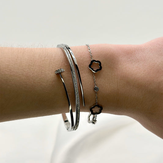 Compositions de Bracelet Jonc Clou argenté en acier inoxydable dupe Cartier et dupe van cleef