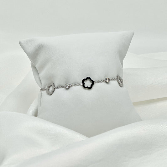 Bracelet argenté en acier inoxydable dupe van cleef avec strass