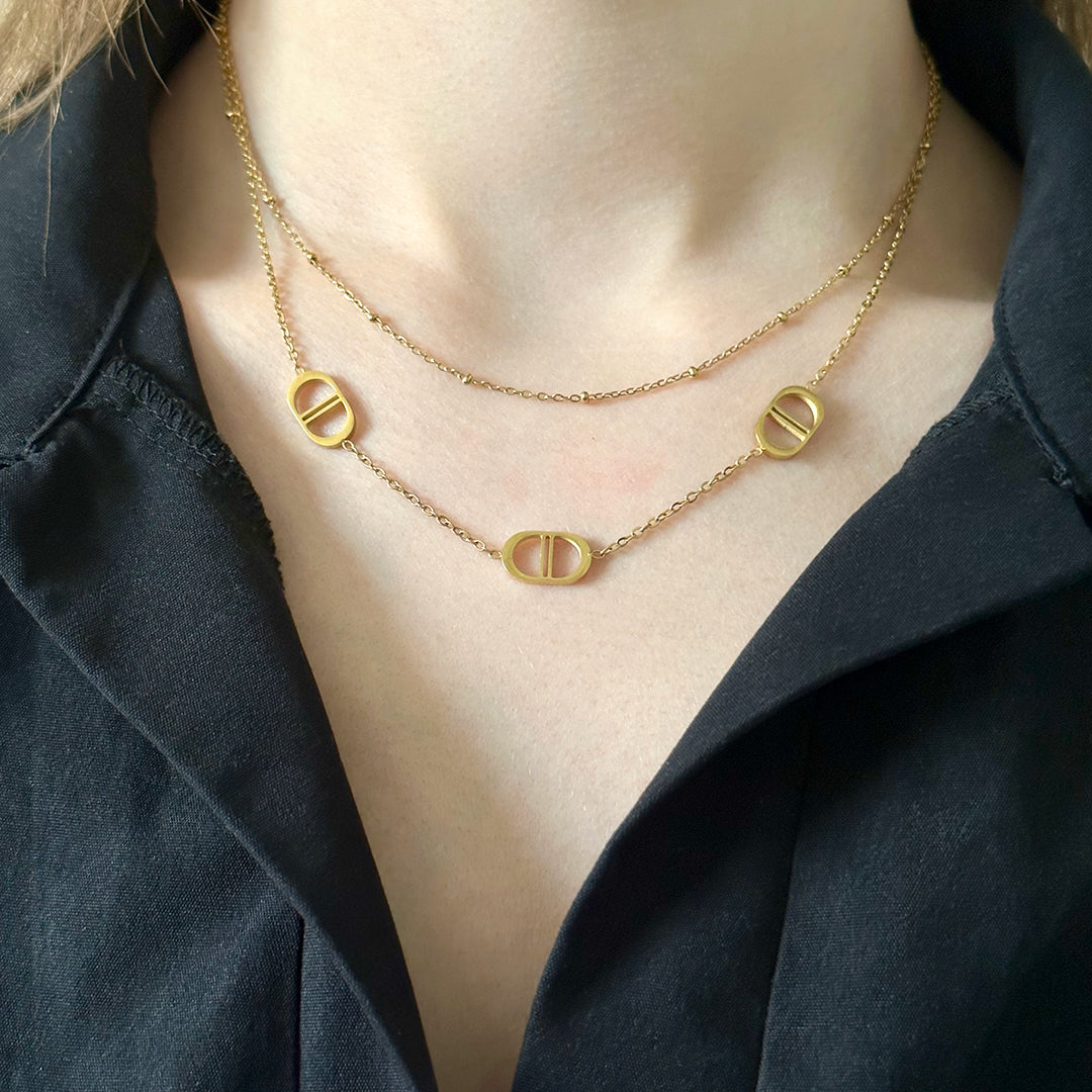 Collier deux rangs doré en acier inoxydable dupe chirstian dior de Jeana Jewelry